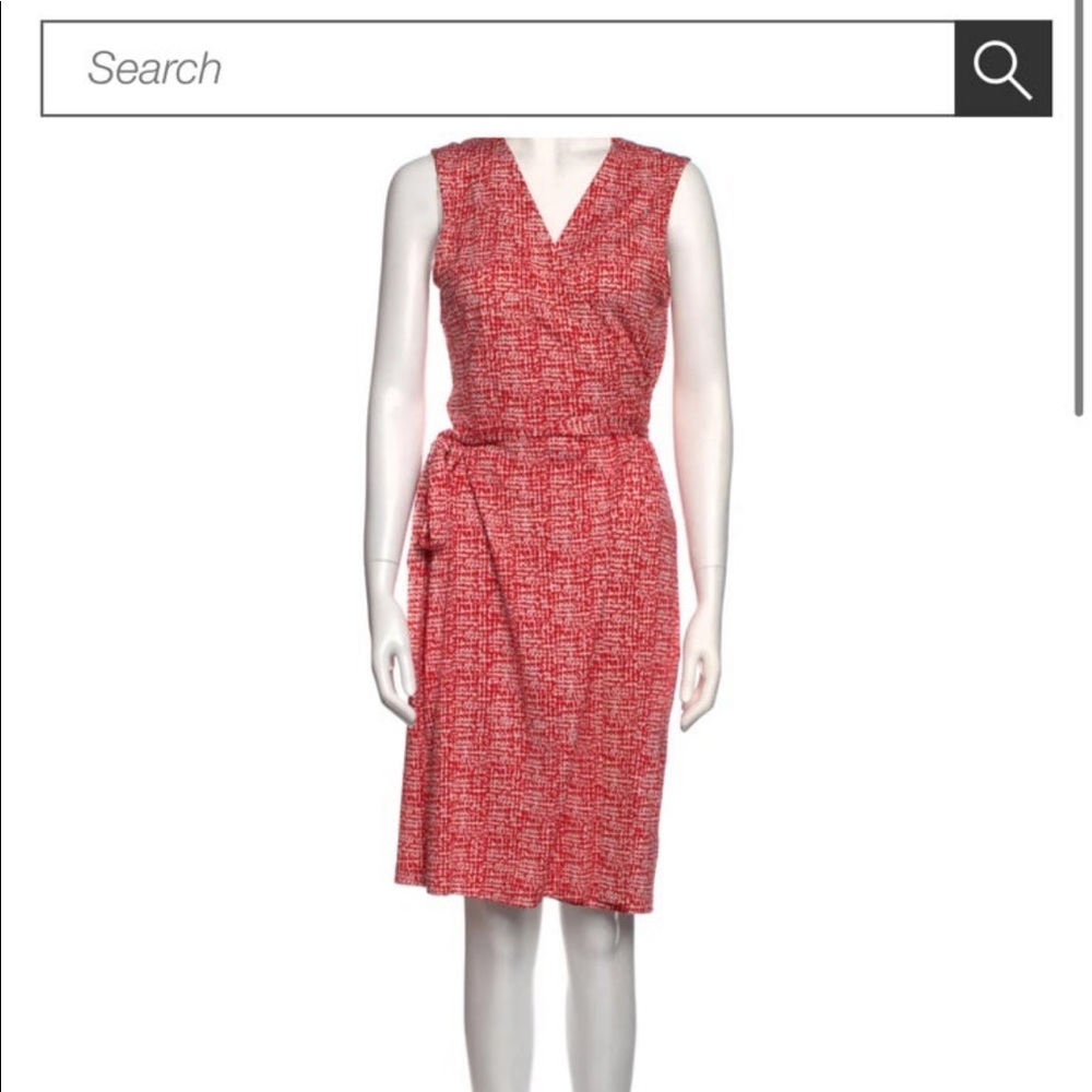 diane von furstenberg 100% silk wrap red and white midi dress